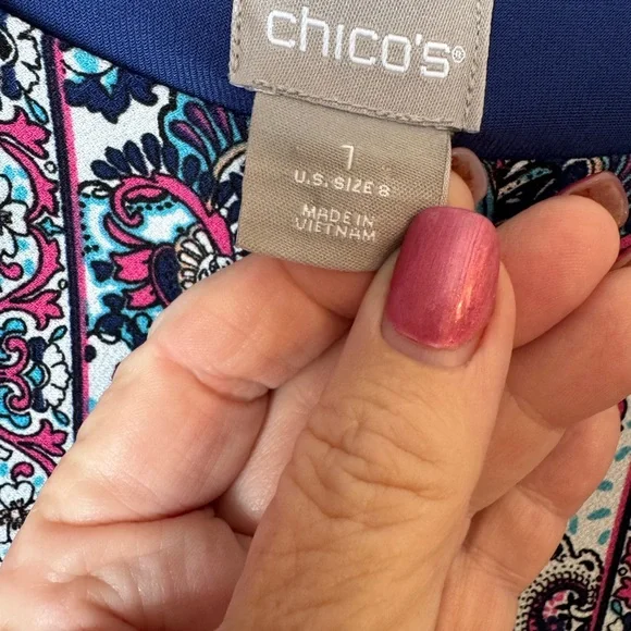 ❤️GORGEOUS SPRING/SUMMER Chico's Blue/Pink Print  Dress  MEDIUM 8/10   #CL - Picture 9 of 9